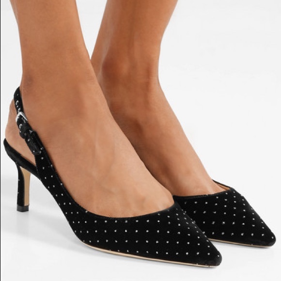 Jimmy Choo Erin Glittered Velvet Slingback Pumps - Picture 5 of 7